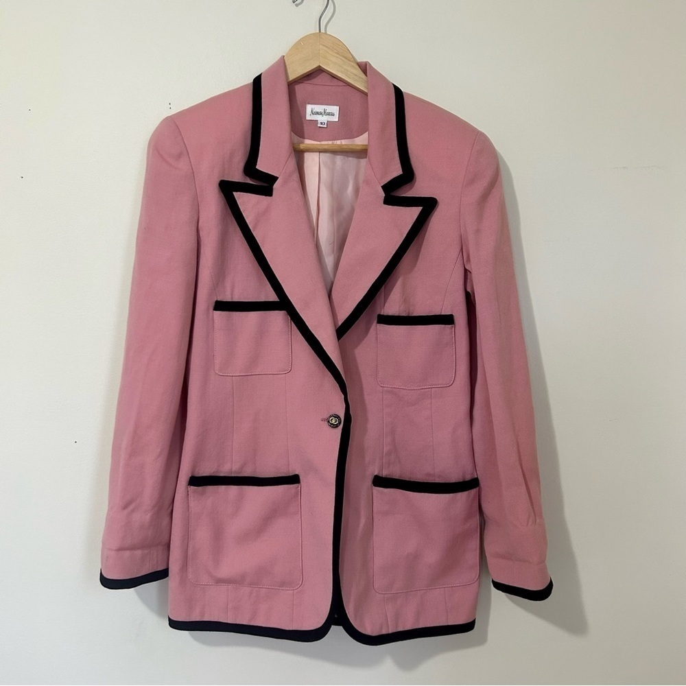 Neiman Marcus Piped Single Button Blazer in Pink sz 10